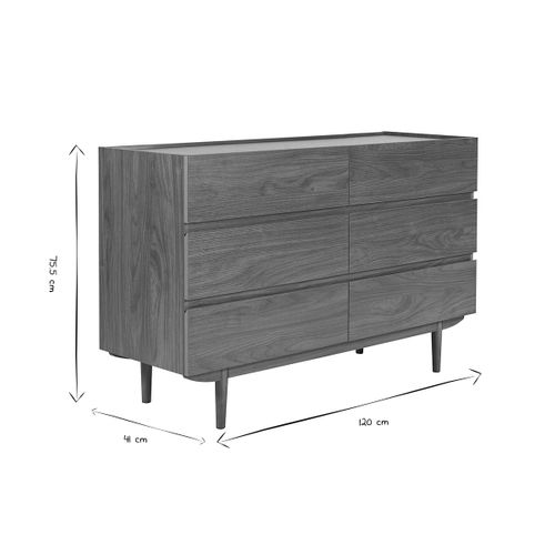 Commode Finition Bois Foncé Noyer 6 Tiroirs L120 Cm Sanaa