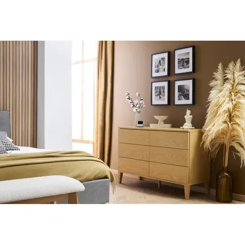 Commode En Bois Clair Chêne 6 Tiroirs L120 Cm Freddy