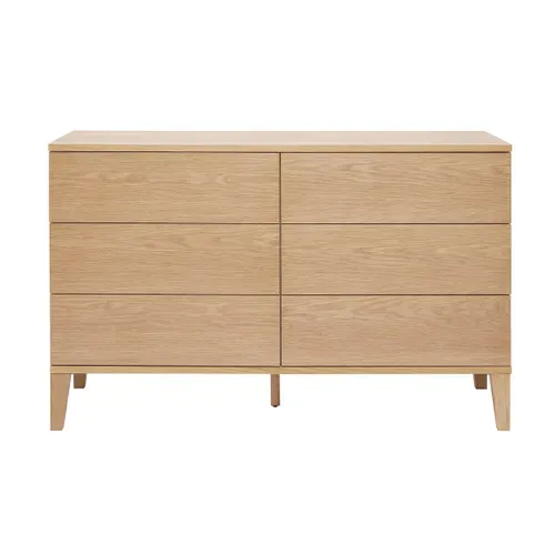 Commode En Bois Clair Chêne 6 Tiroirs L120 Cm Freddy