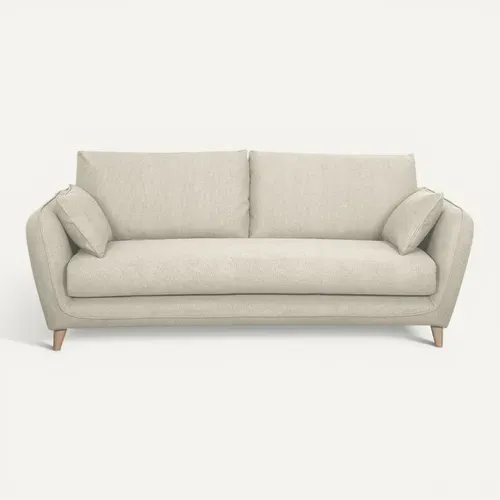 Canapé Convertible Scandinave 3 Places En Tissu Beige Avec Matelas 10 Cm Creep
