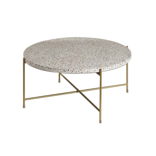 Table Basse Ronde Design En Terrazzo Et Métal Doré D81 Cm Mezzo