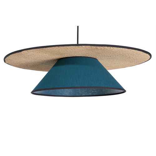 Suspension En Lin Bleu Paon Et Rabane Naturelle D55 Cm Azami