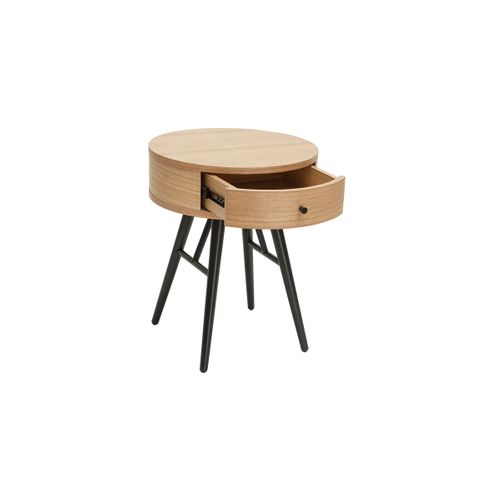 Tables De Chevet Rondes Avec Tiroir Bois Clair Et Métal Noir (lot De 2) Koral