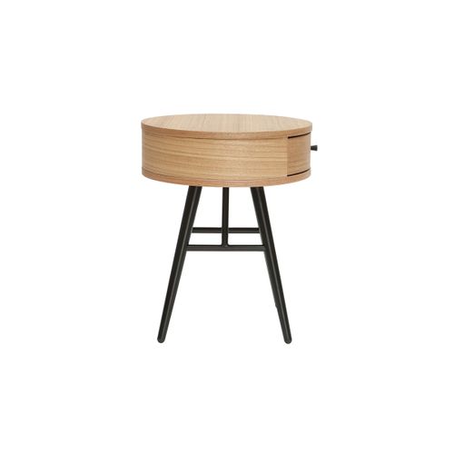 Tables De Chevet Rondes Avec Tiroir Bois Clair Et Métal Noir (lot De 2) Koral