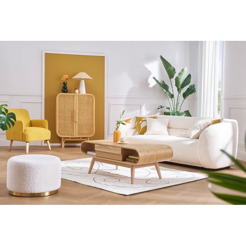 Chaise de bureau à roulettes en tissu effet laine bouclée blanc cassé et acier chromé VANITY