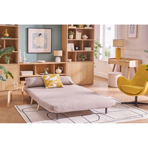 Chauffeuse 2 Places Convertible En Tissu Effet Velours Texturé Terracotta Et Bois Clair Amiko