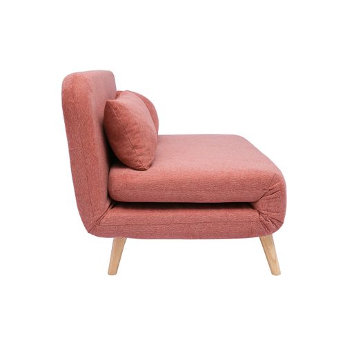 Chauffeuse 2 Places Convertible En Tissu Effet Velours Texturé Terracotta Et Bois Clair Amiko