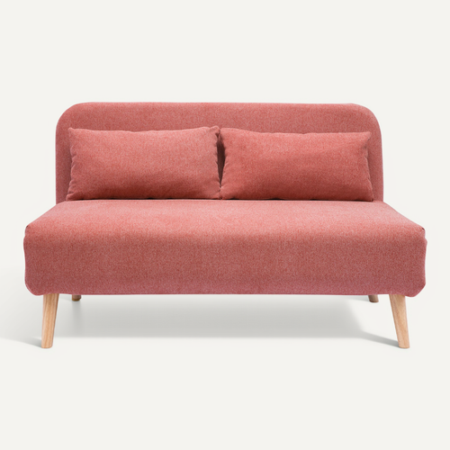 Chauffeuse 2 Places Convertible En Tissu Effet Velours Texturé Terracotta Et Bois Clair Amiko