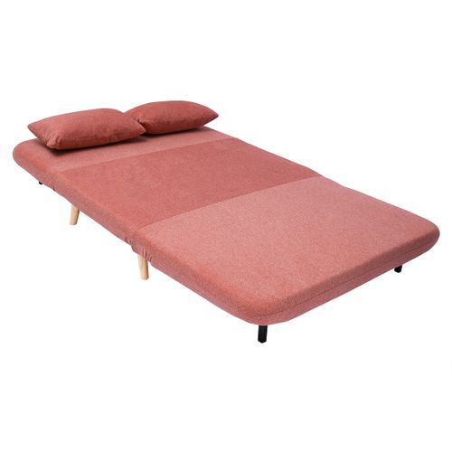Chauffeuse 2 Places Convertible En Tissu Effet Velours Texturé Terracotta Et Bois Clair Amiko
