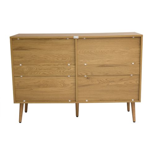 Commode Finition Bois Clair, Cannage En Rotin Et Métal Noir 6 Tiroirs L120 Cm Manille