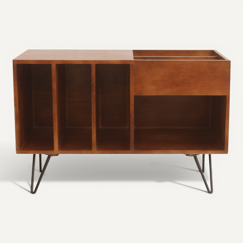 Buffet De Rangement Vinyles En Bois Manguier Massif Teinté Et Métal L90 ...