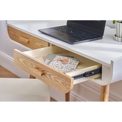 Bureau Scandinave Blanc Et Bois Clair Avec Rangements 2 Tiroirs L100 Cm ...