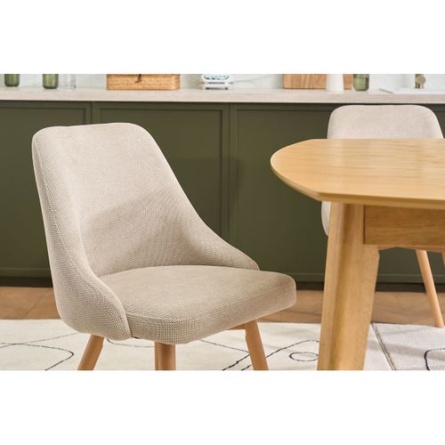 Chaises Scandinaves En Tissu Chenille Beige Et Bois Clair (lot De 2) Hasta
