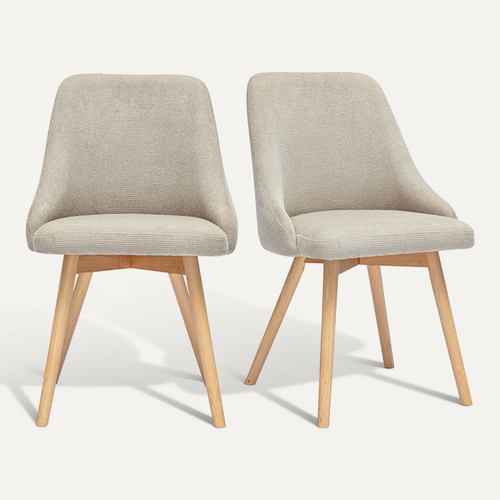 Chaises Scandinaves En Tissu Chenille Beige Et Bois Clair (lot De 2) Hasta