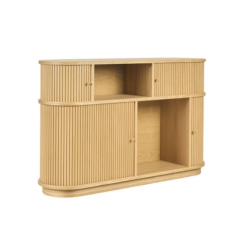 Console Vintage En Bois Clair Chêne Avec Portes Coulissantes L120 Cm Epic