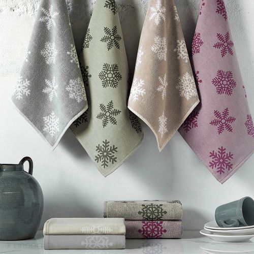 Lot De 2 Torchons De Cuisine éponge SKI 50x50 Cm - 100% Coton, Motif Hiver, Marron