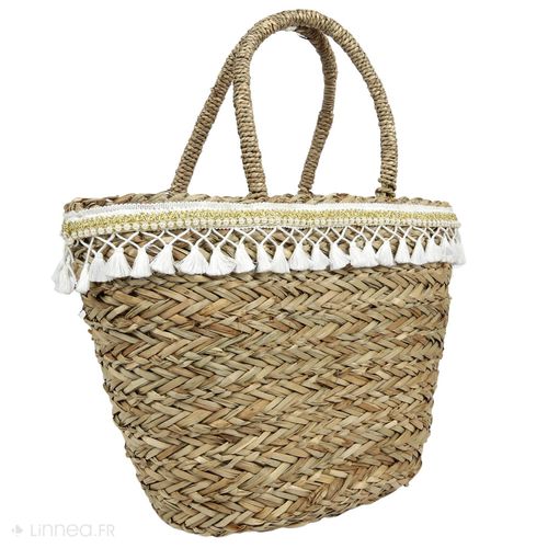 Sac De Plage Pop Playa Jonc De Mer Tressée Et Perles Blanches