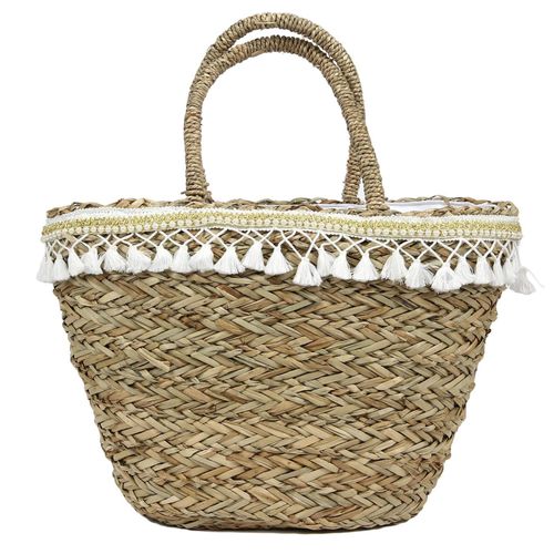 Sac De Plage Pop Playa Jonc De Mer Tressée Et Perles Blanches