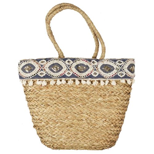 Sac De Plage Pop Playa En Paille De Blé Tressée Et Macramé écru