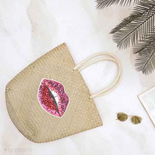 Sac De Plage Pop Playa Paille De Blé Tréssée Motif Bouche Sequins