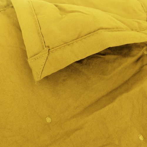 Couvre-lit 220x240 Cm Celeste Velours Piquage Points Brodés Jaune Gold