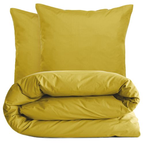 Parure De Lit 140x200 Cm Set 65x65 Cm Percale Manoir Jaune Moutarde
