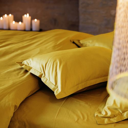 Parure De Lit 140x200 Cm Set 65x65 Cm Percale Manoir Jaune Moutarde