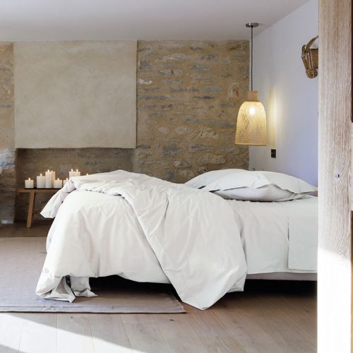 Parure De Lit 260x240 Cm Set 65x65 Cm Percale Manoir Blanc Neige