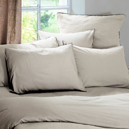 Taie D'oreiller Palace Pur Coton Lavé 65x65 Cm Uni Beige Nacre