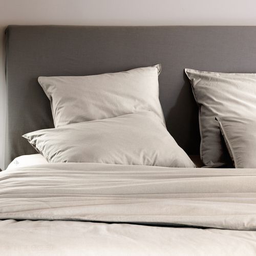 Taie D'oreiller Palace Pur Coton Lavé 65x65 Cm Uni Beige Nacre