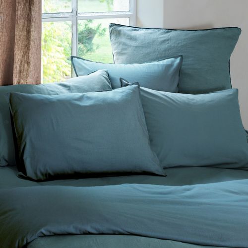 Taie D'oreiller Palace Pur Coton Lavé 65x65 Cm Uni Bleu Topaze