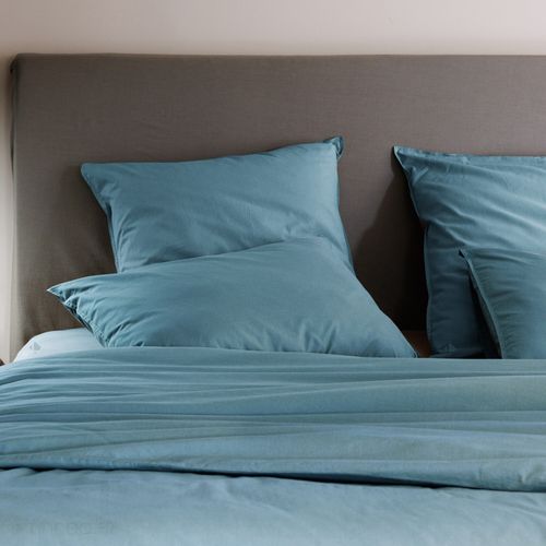 Taie D'oreiller Palace Pur Coton Lavé 65x65 Cm Uni Bleu Topaze