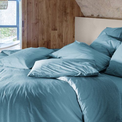 Taie D'oreiller Palace Pur Coton Lavé 65x65 Cm Uni Bleu Topaze