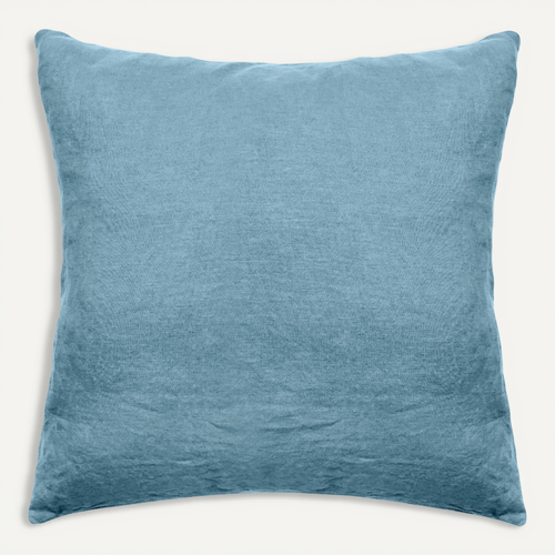Taie D'oreiller Palace Pur Coton Lavé 65x65 Cm Uni Bleu Topaze