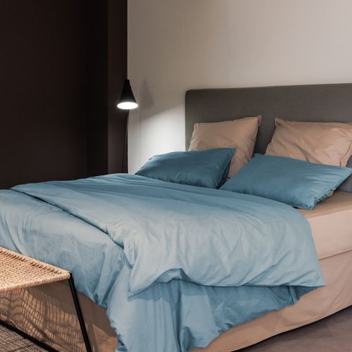 Taie D'oreiller Palace Pur Coton Lavé 65x65 Cm Uni Bleu Topaze