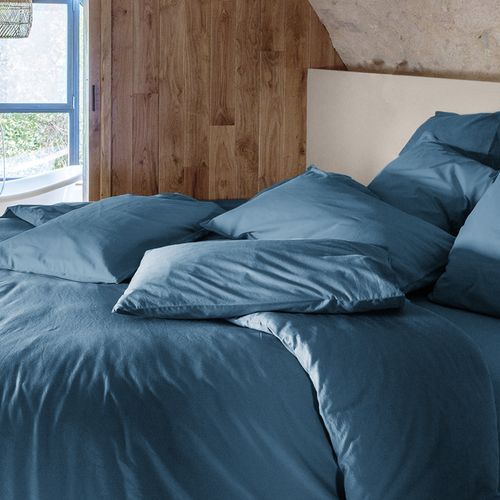 Parure De Lit 260x240 Cm Et 50x70 Cm Coton Lavé Palace Bleu Marine 3 Pièces