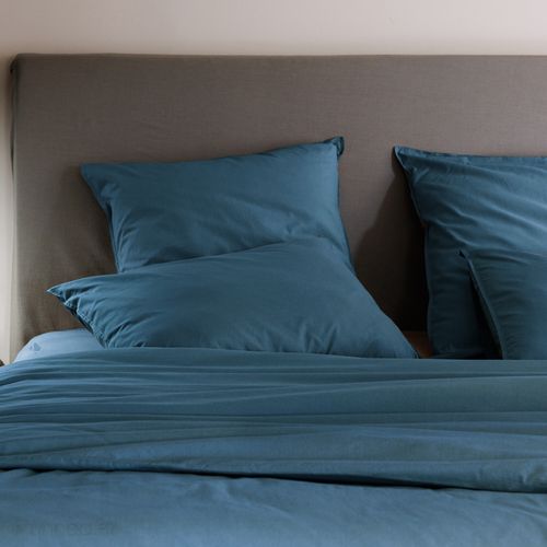 Parure De Lit 260x240 Cm Et 50x70 Cm Coton Lavé Palace Bleu Marine 3 Pièces