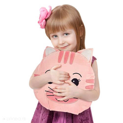Coussin Plaid 110x150 Cm 100% Polyester Collection Animaux Chat Rose