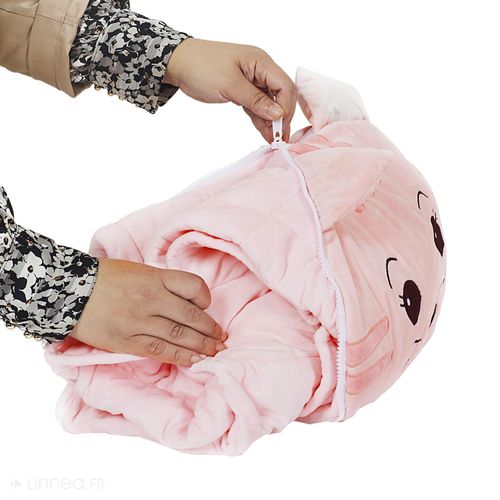 Coussin Plaid 110x150 Cm 100% Polyester Collection Animaux Chat Rose