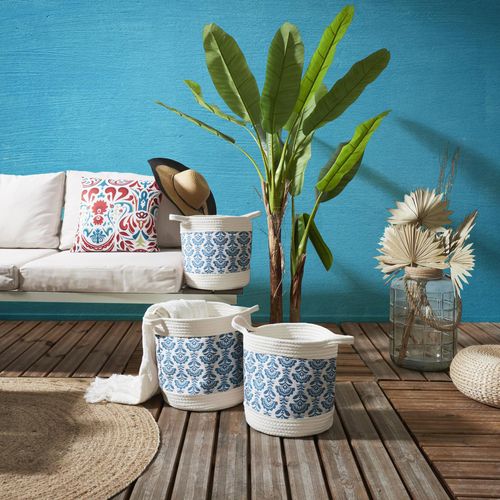 Lot De 3 Paniers De Rangement 30x31x30 Cm Collection Jaipure Bleu
