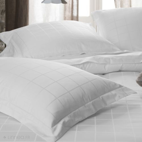 Drap Plat 270x300 Cm Satin Concerto à Carreaux Blanc Neige