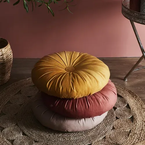 Coussin Rond En Polyester 40x40 Cm Collection Inaya Jaune