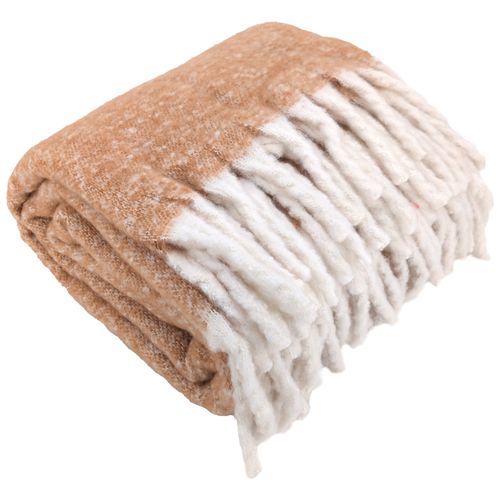 Plaid Aspect Mohair 100% Polyester Recyclé 70x180 Cm Hygge Marron Caramel