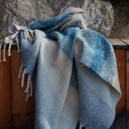 Plaid Aspect Mohair 100% Polyester Recyclé 70x180 Cm Hygge Rayé Bleu