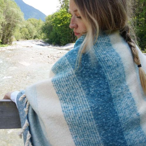 Plaid Aspect Mohair 100% Polyester Recyclé 70x180 Cm Hygge Rayé Bleu