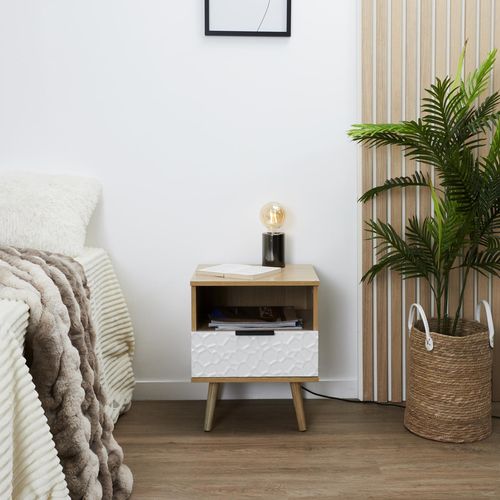 Table De Chevet Avec Niche En Bois Collection Sven Blanc
