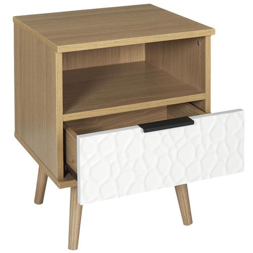 Table De Chevet Avec Niche En Bois Collection Sven Blanc