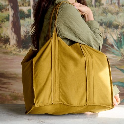Sac De Plage En Lin Et Coton Lavé 42x34 Cm Atakama Vert Mousse