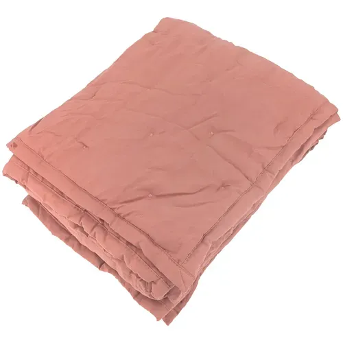 Couvre-lit 220x240 Cm Celeste Velours Piquage Points Brodés Rose Pêche