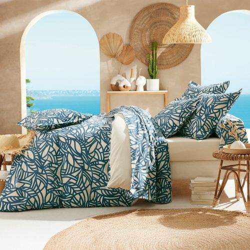 Housse De Couette 300x240 Cm Percale Pur Coton GINKGO Bleu